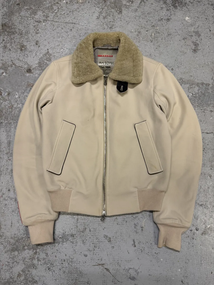 2000s Prada Creamy White Linea Rossa Aviator Bomber Jacket - Image 3