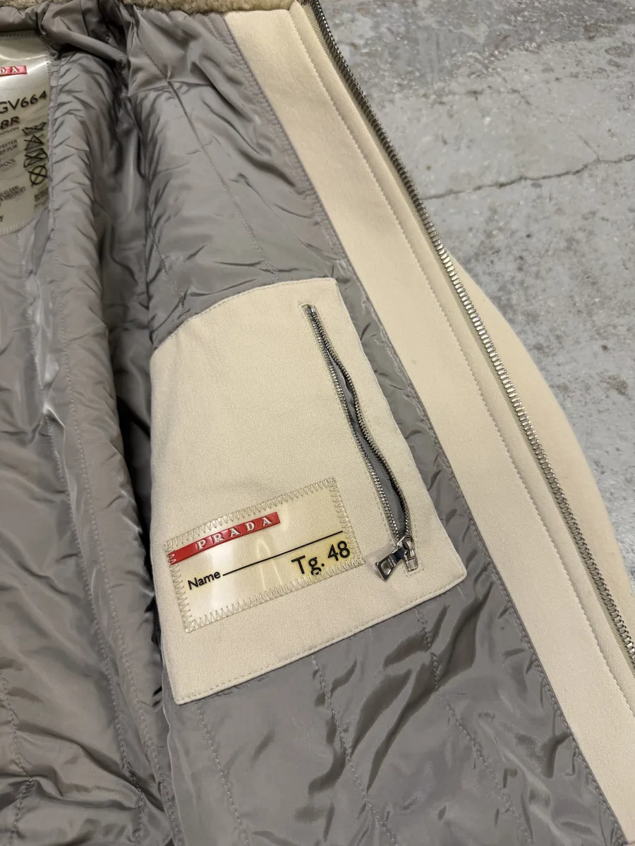 2000s Prada Creamy White Linea Rossa Aviator Bomber Jacket - Image 6