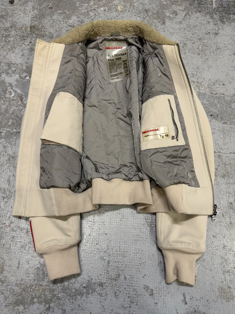 2000s Prada Creamy White Linea Rossa Aviator Bomber Jacket - Image 7
