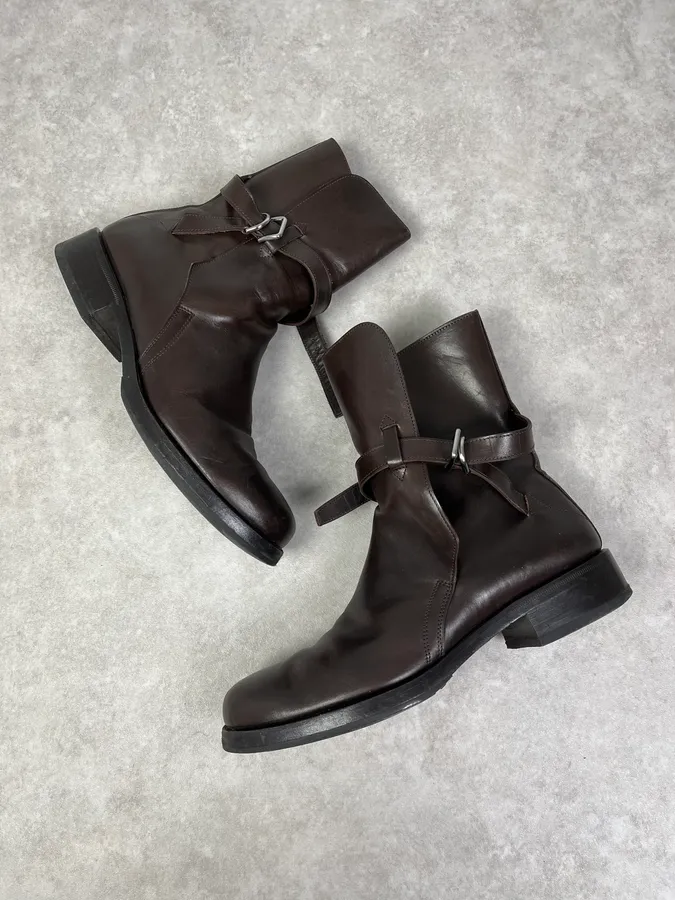 2000s Prada Dark Brown Classy Leather Boots - Image 3