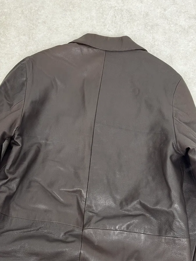 2000s Prada Dark Brown Leather Sample Trench Coat - Image 6