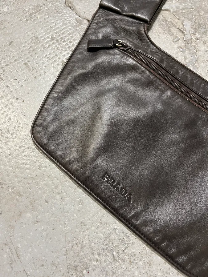 2000s Prada Dark Brown Leather Vest Bag - Image 4