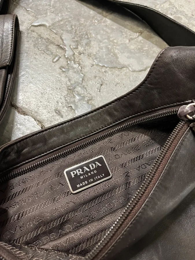 2000s Prada Dark Brown Leather Vest Bag - Image 8