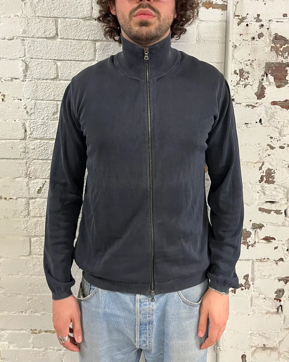 2000s Prada Dark Grey Zip-Up Sweater - Image 2