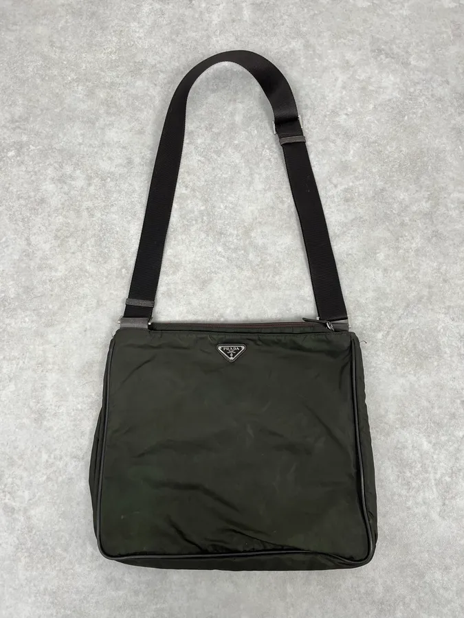 2000s Prada Dark Khaki Nylon Shoulder Bag - Image 2
