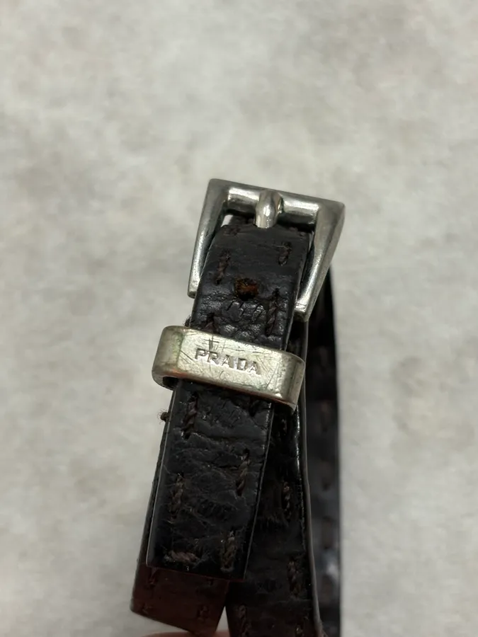 2000s Prada Double Wrap Dark Leather Bracelet - Image 5