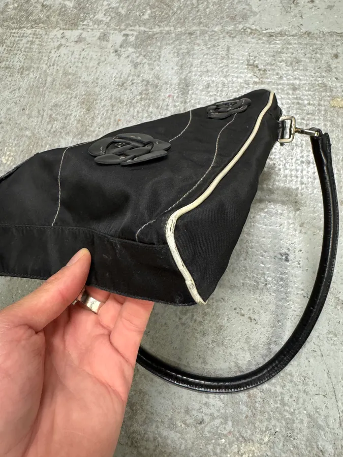 2000s Prada Embellished Flowers Black Handle Bag - Image 10