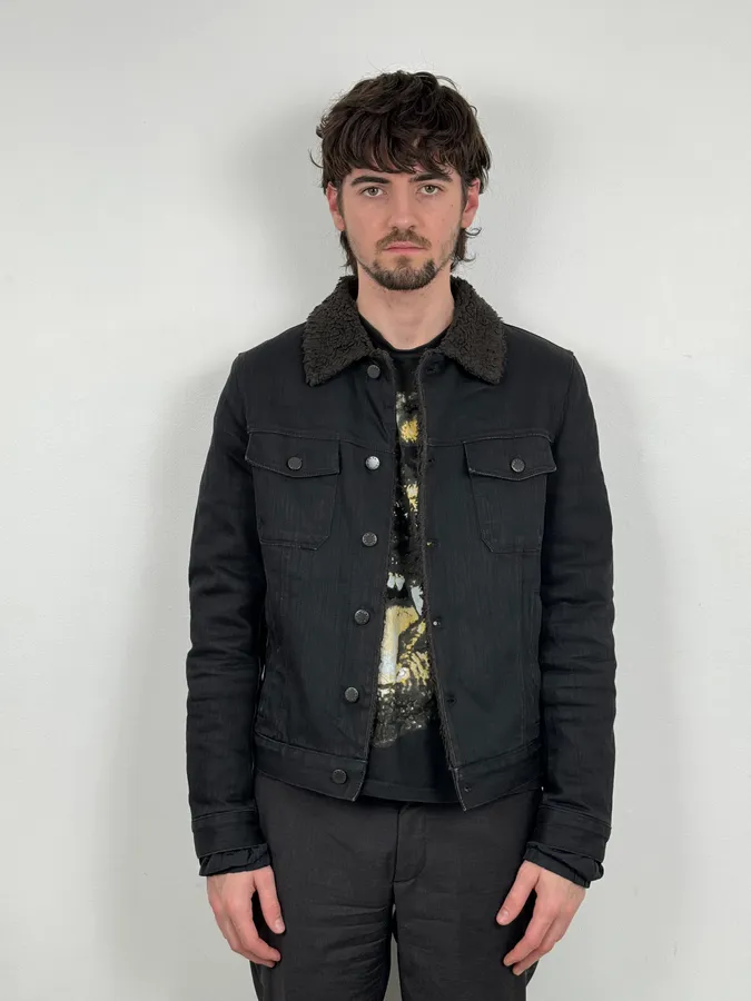 2000s Prada Faux Fur Black Denim Jacket - Image 2
