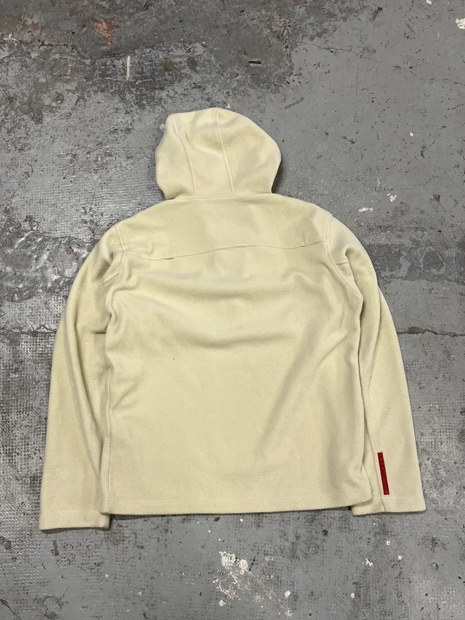 2000s Prada Fleece Cream White Hooded Sweater - Image 7