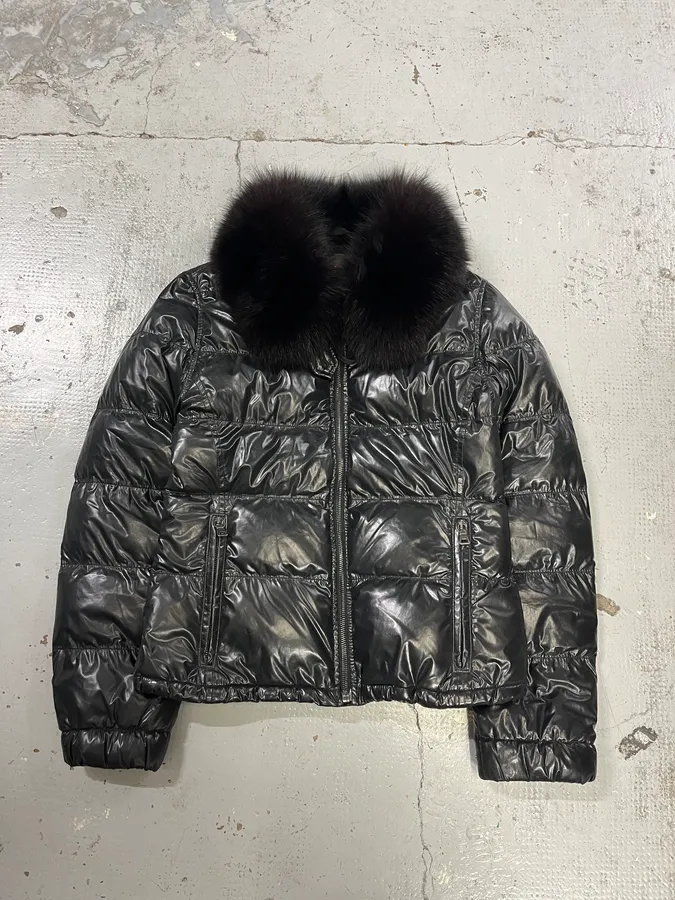 2000s Prada Fur Collar Black Puffer Jacket