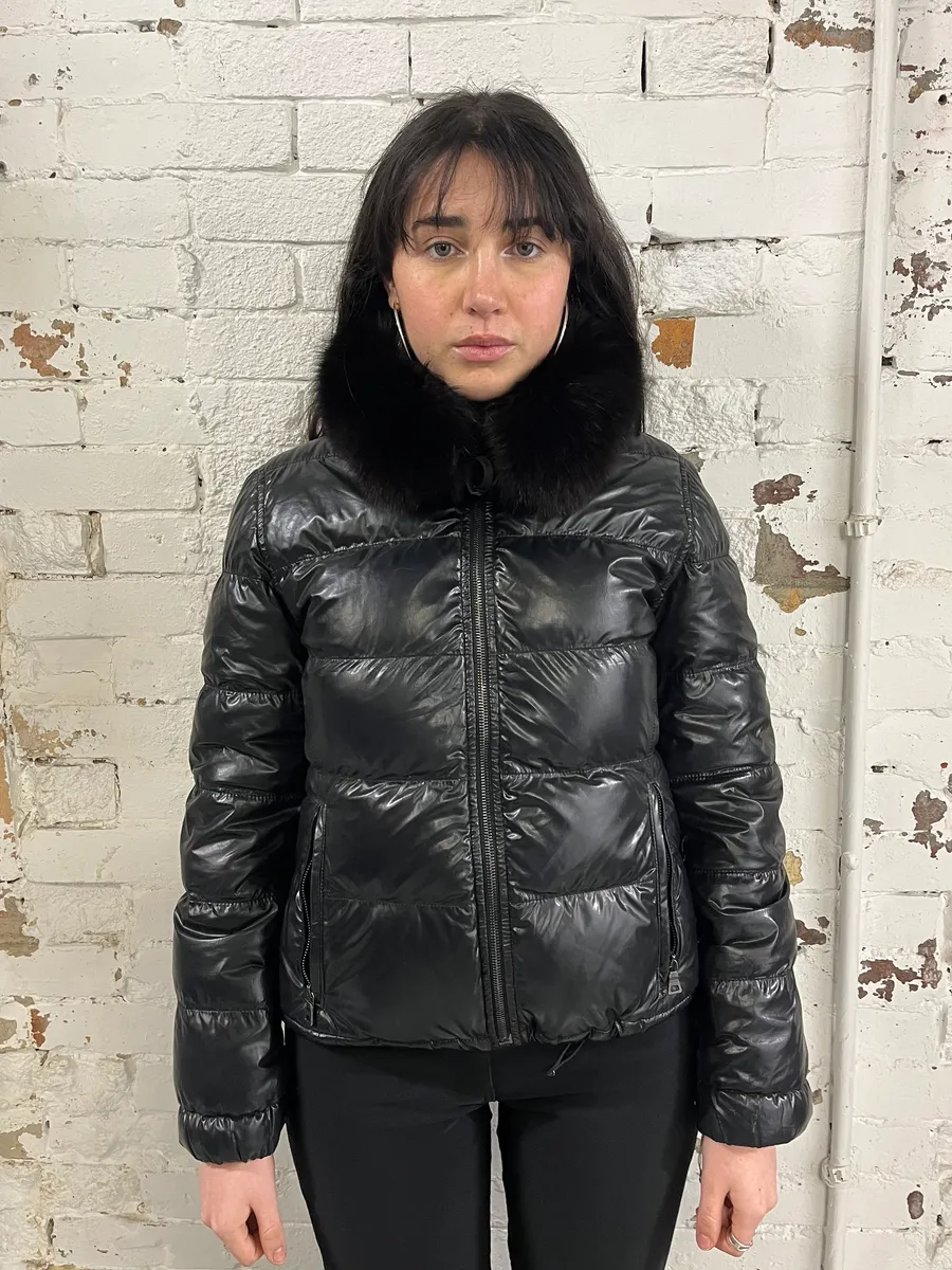 2000s Prada Fur Collar Black Puffer Jacket - Image 2