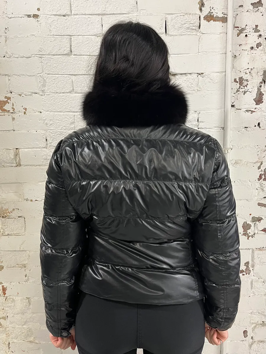 2000s Prada Fur Collar Black Puffer Jacket - Image 3