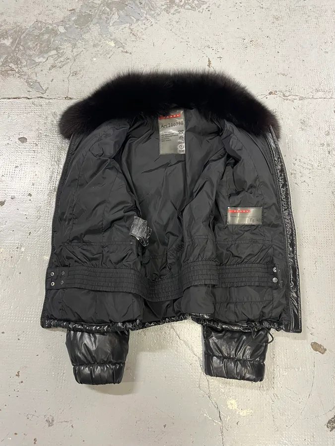 2000s Prada Fur Collar Black Puffer Jacket - Image 8