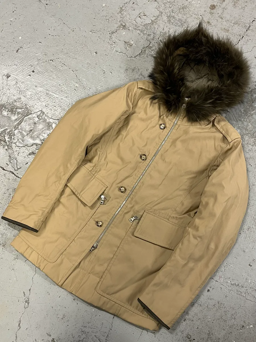 2000s Prada Fur Hood Beige Jacket - Image 4