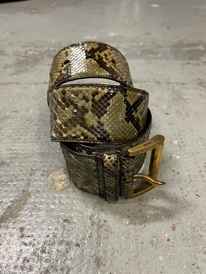 2000s Prada Genuine Python Olive Leather Belt - Image 2