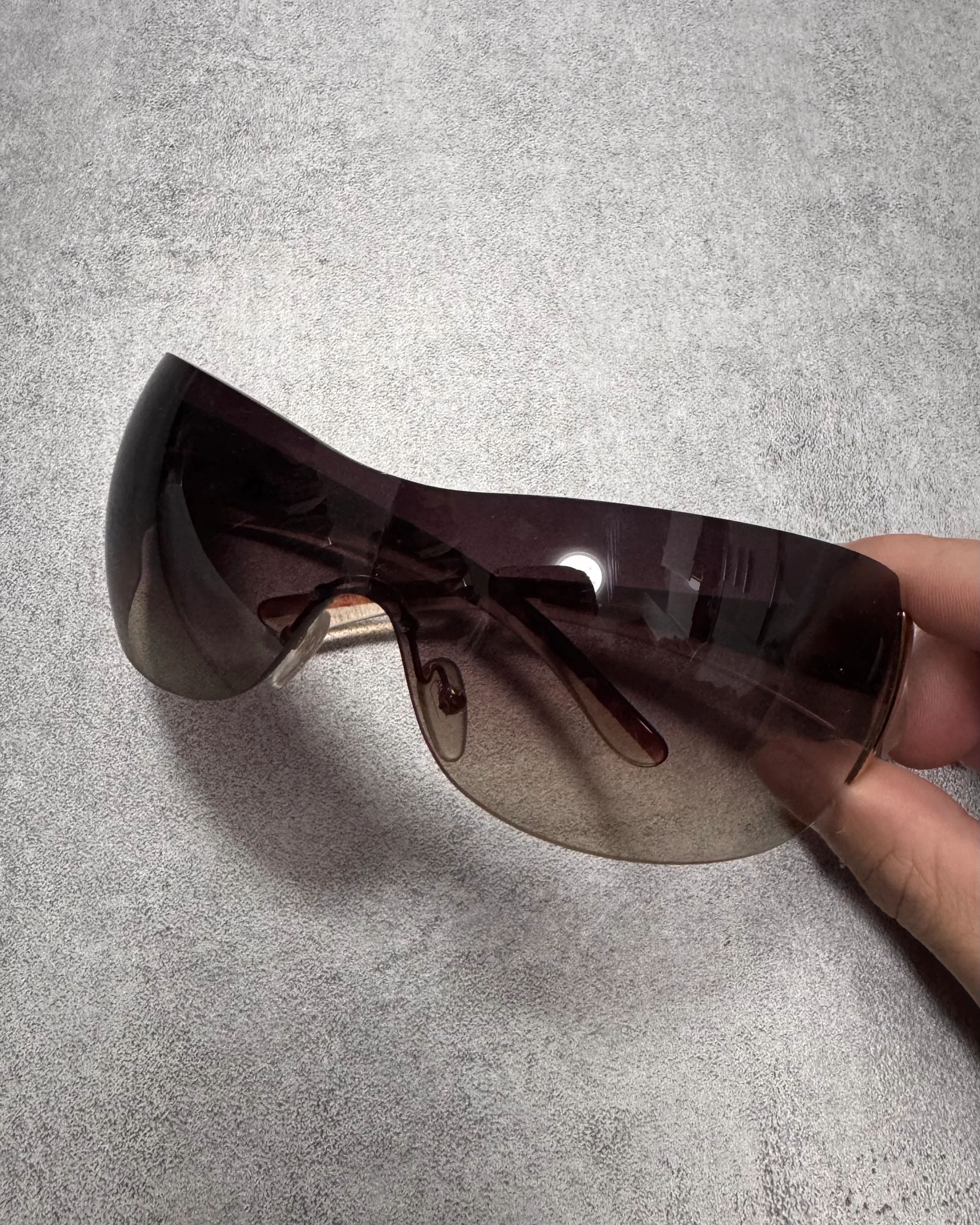 2000s Prada Google Golden Curved Sunglasses - Image 4