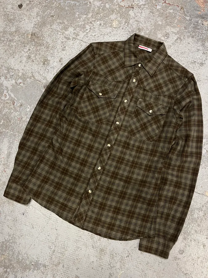 2000s Prada Green Checked Shirt - Image 4