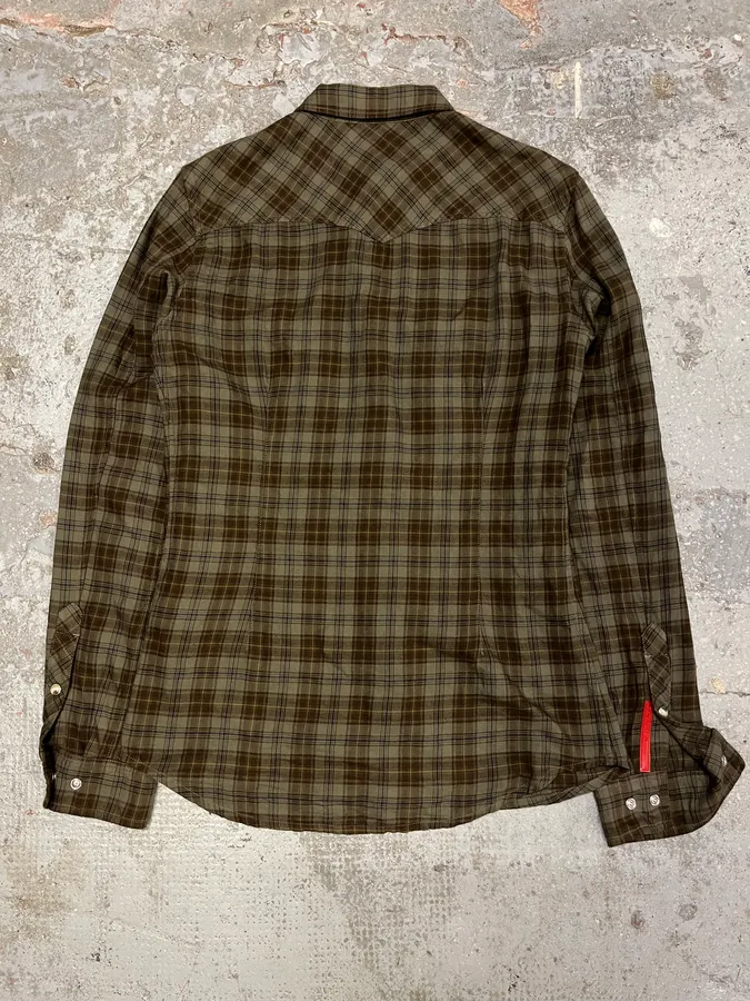 2000s Prada Green Checked Shirt - Image 6