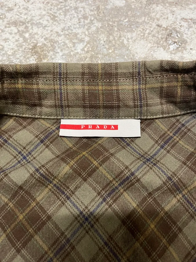 2000s Prada Green Checked Shirt - Image 8