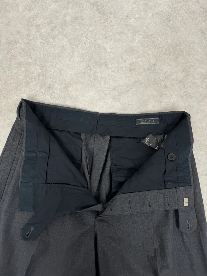 2000s Prada Grey Classy Wool Tailored Pants - Image 7