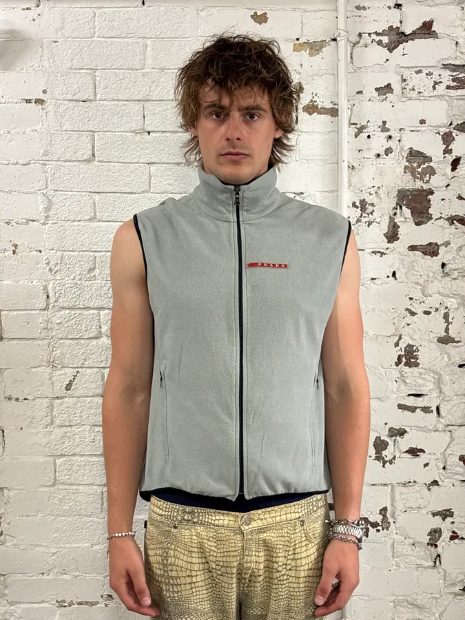 2000s Prada Grey Fleece Linea Rossa Vest - Image 2