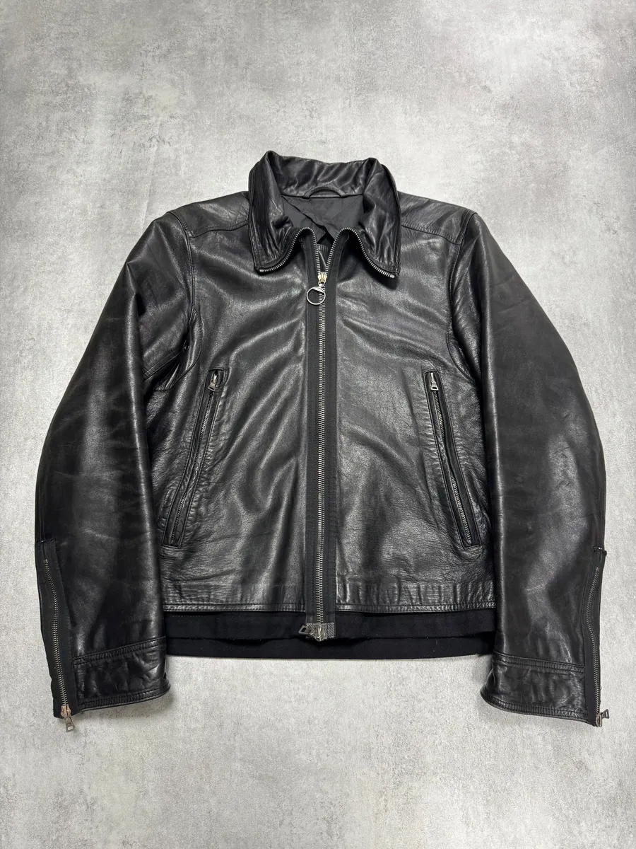 2000s Prada High Collar Black Leather Jacket