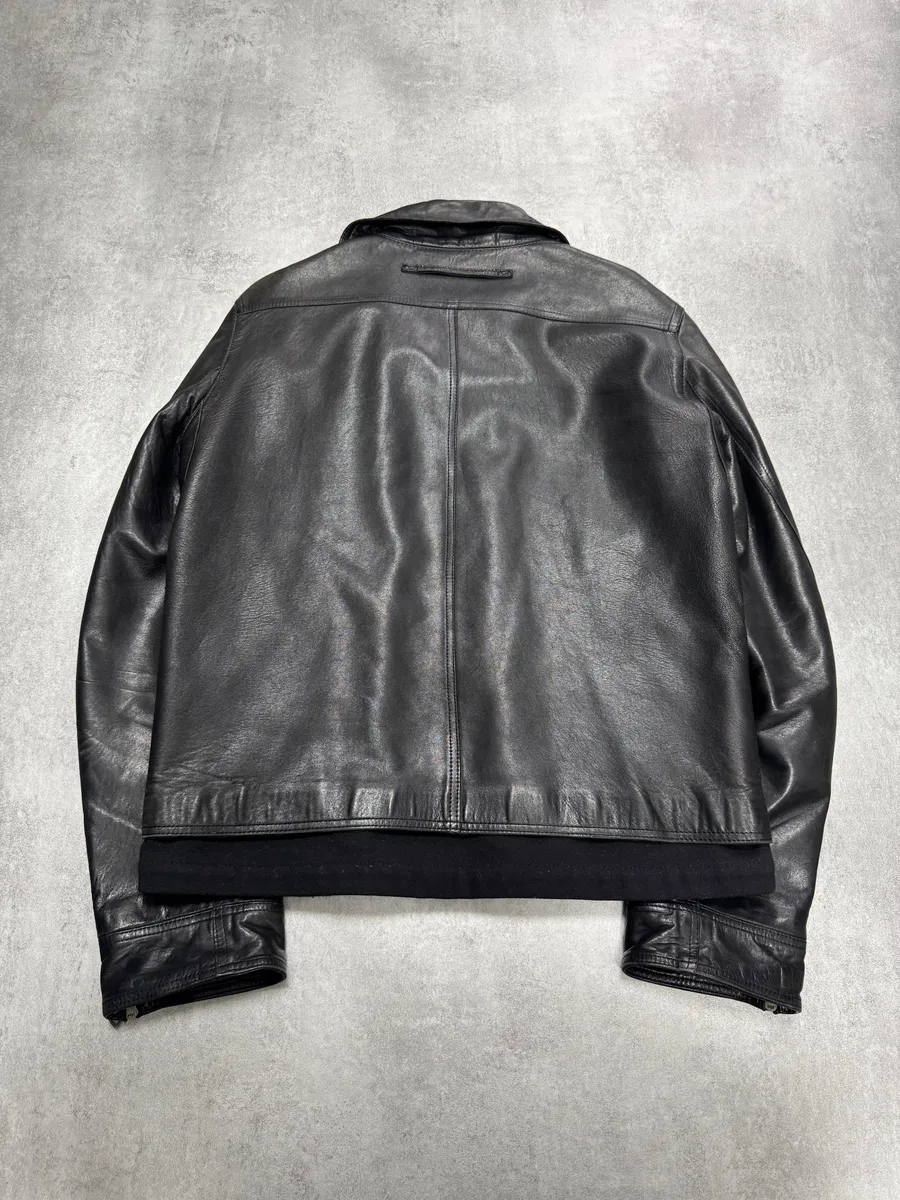 2000s Prada High Collar Black Leather Jacket - Image 3