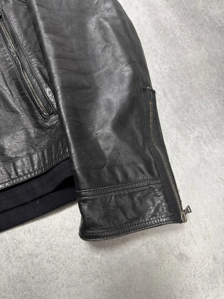 2000s Prada High Collar Black Leather Jacket - Image 6