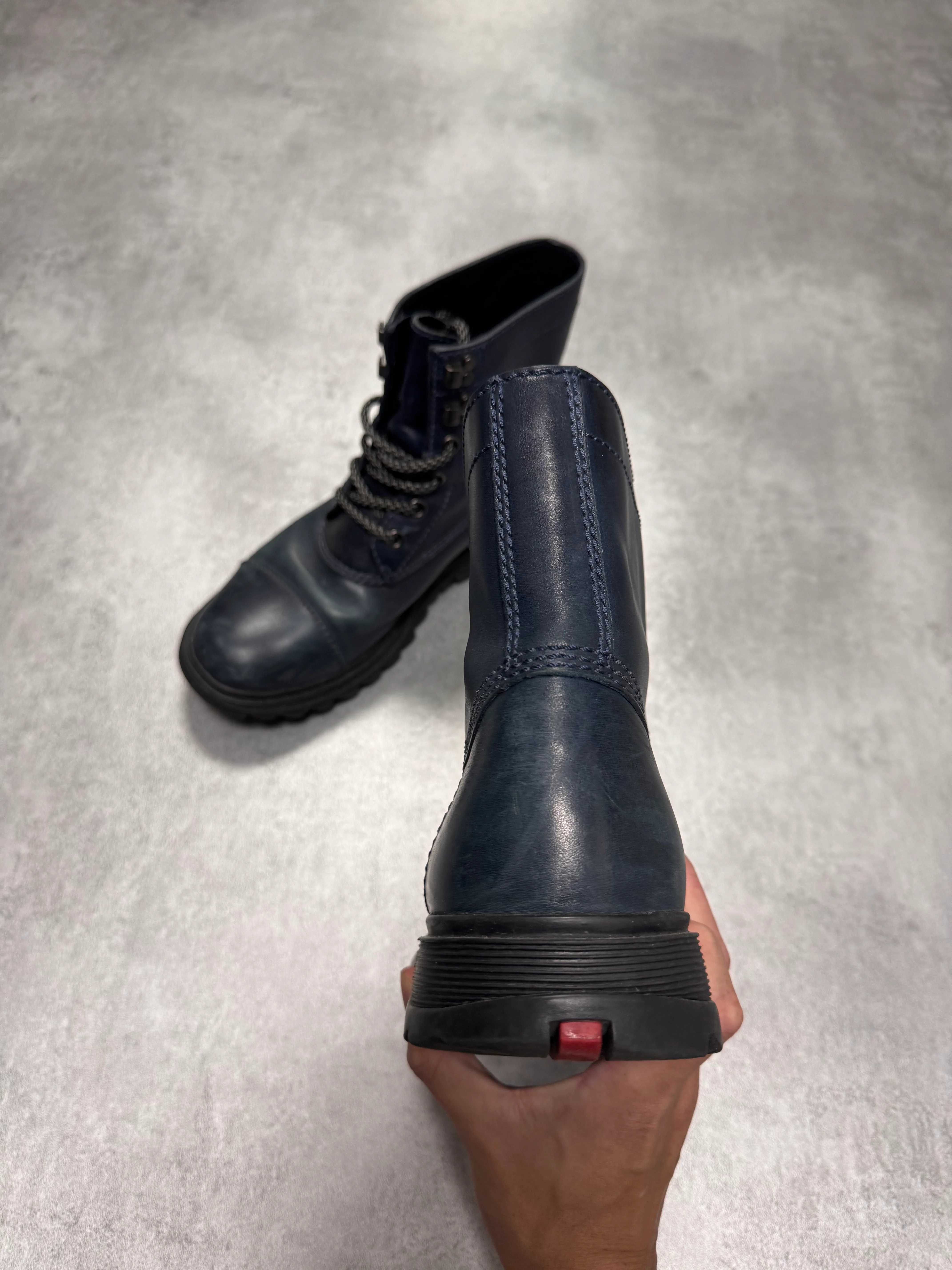 2000s Prada Hiking Navy Leather Boots - Image 4