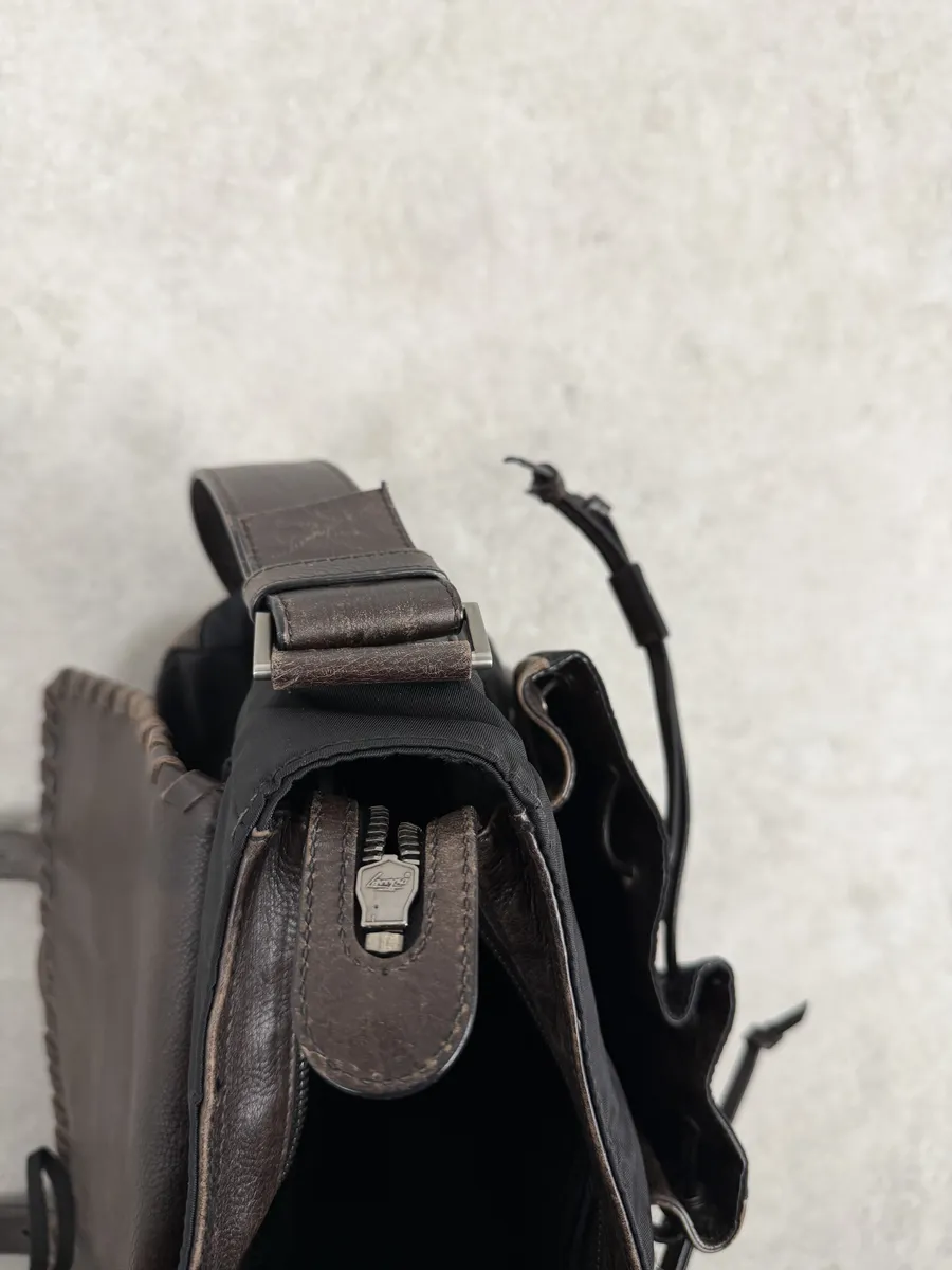 2000s Prada Hybrid Black Leather & Nylon Messenger Shoulder Bag - Image 5