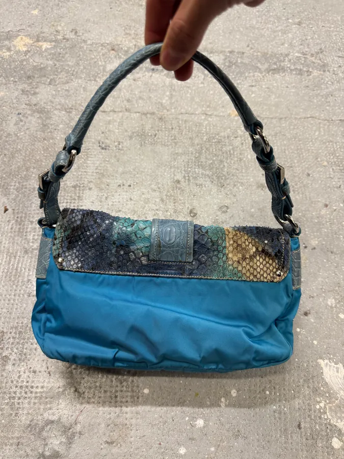 2000s Prada Hybrid Blue Python Nylon HandBag - Image 2