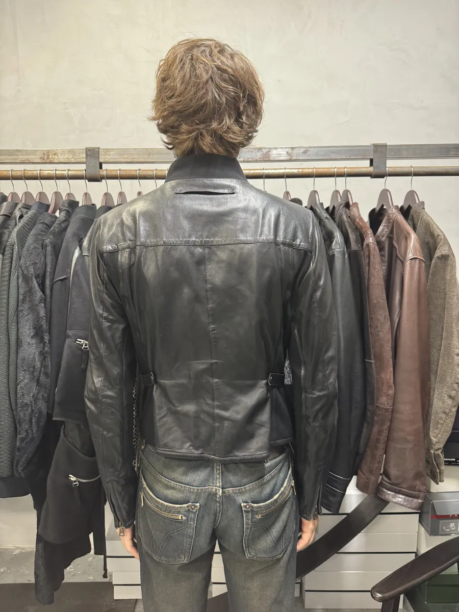 2000s Prada Hybrid Lamb Leather Biker Jacket - Image 3