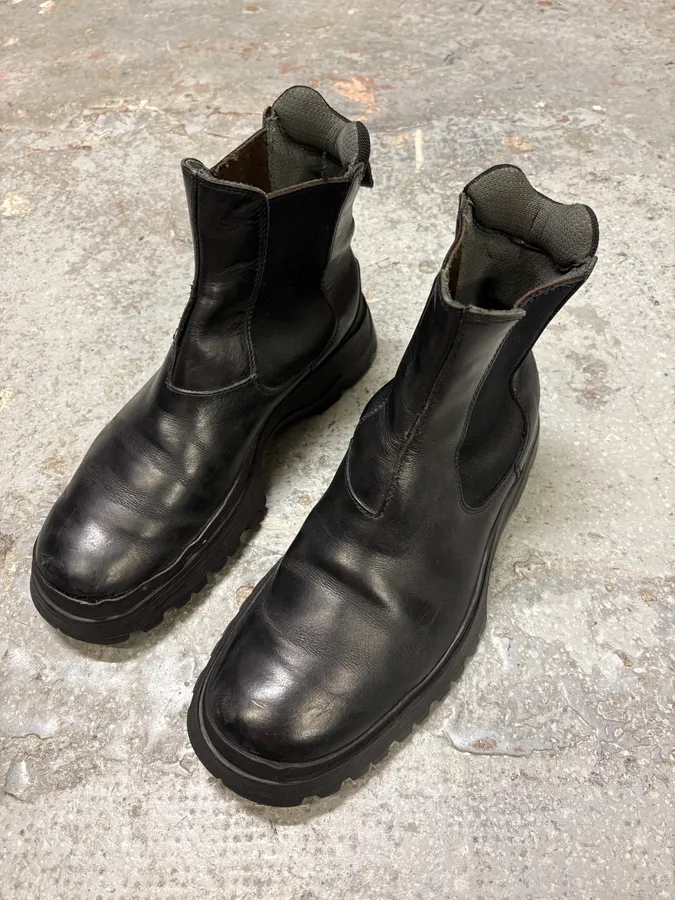 2000s Prada Hybrid Leather Black Boots - Image 3