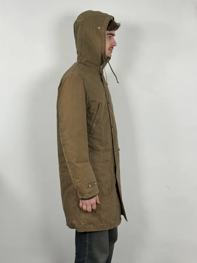 2000s Prada Khaki Green Long Hooded Coat - Image 3