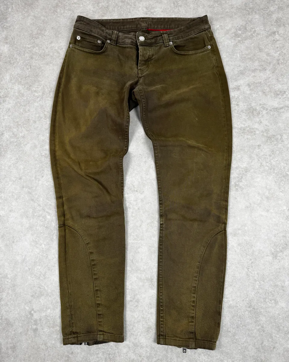 2000s Prada Khaki Green Zip Slim Pants