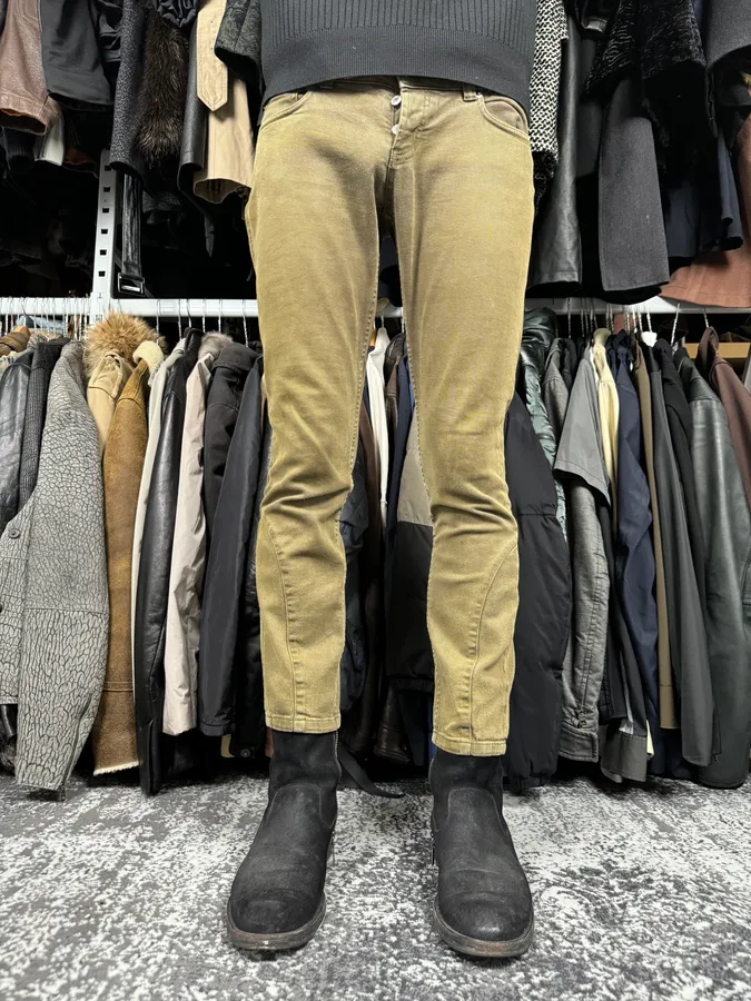 2000s Prada Khaki Green Zip Slim Pants - Image 2