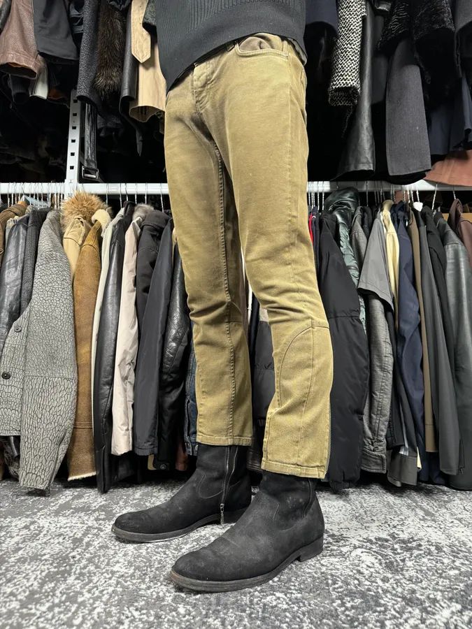 2000s Prada Khaki Green Zip Slim Pants - Image 3
