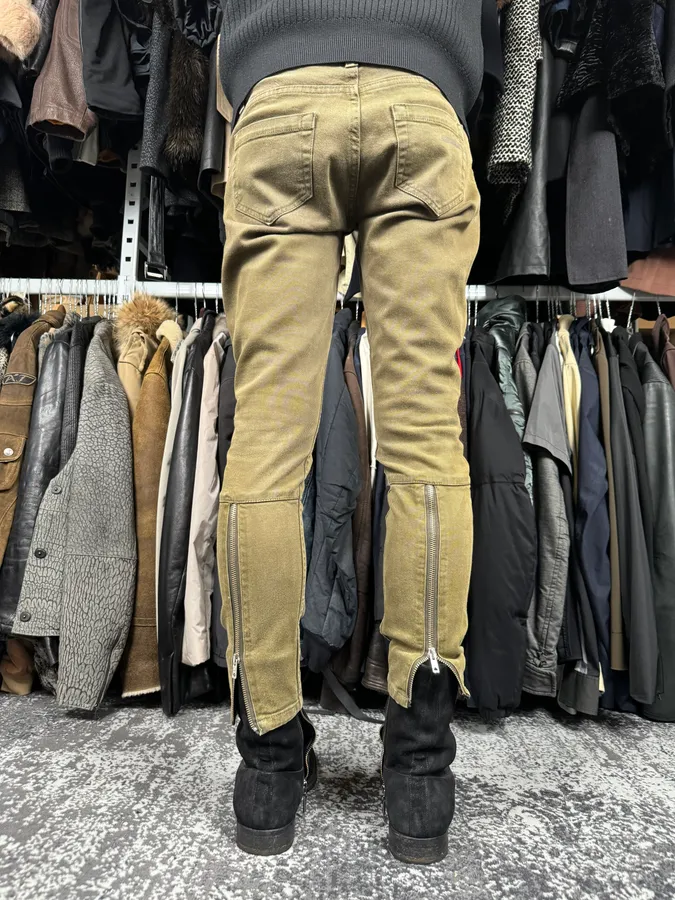 2000s Prada Khaki Green Zip Slim Pants - Image 4