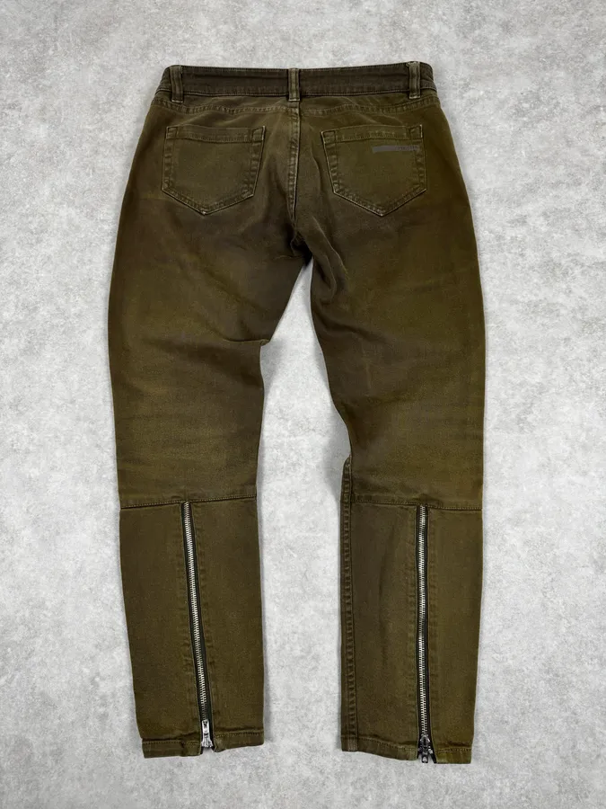 2000s Prada Khaki Green Zip Slim Pants - Image 6