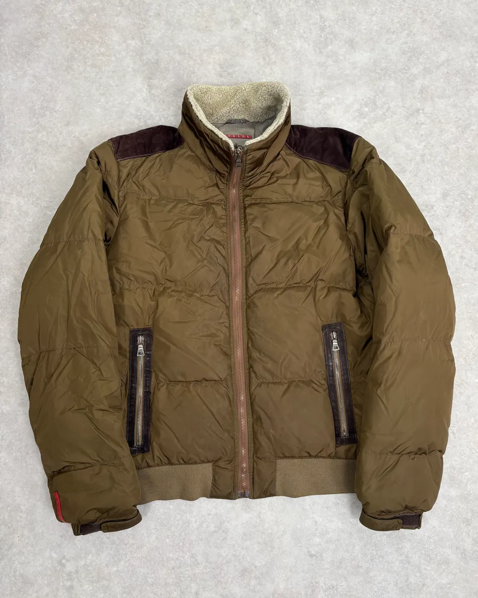 2000s Prada Khaki Nylon Puffer Bomber Jacket