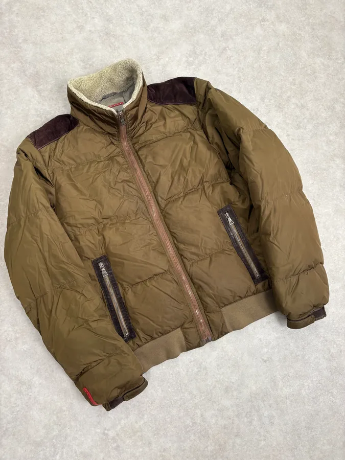 2000s Prada Khaki Nylon Puffer Bomber Jacket - Image 4