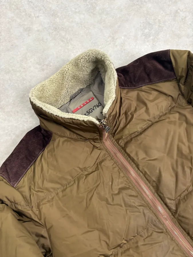 2000s Prada Khaki Nylon Puffer Bomber Jacket - Image 5