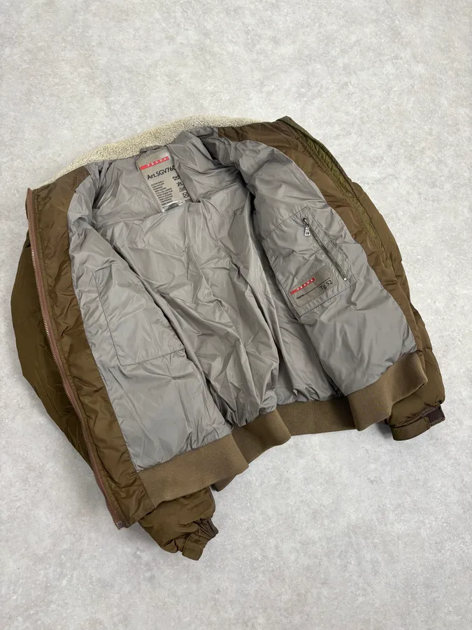 2000s Prada Khaki Nylon Puffer Bomber Jacket - Image 7