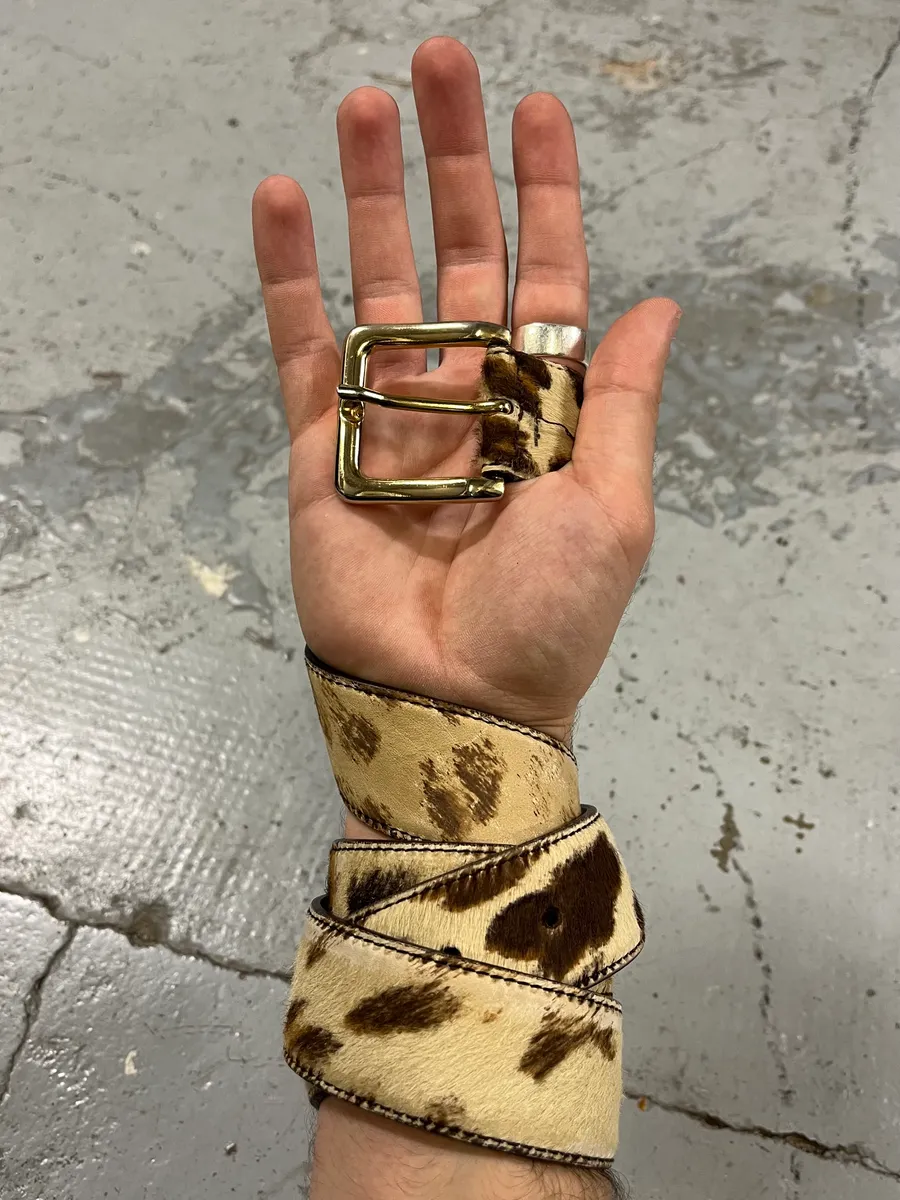 2000s Prada Leopard Pony Hair Leather Belt