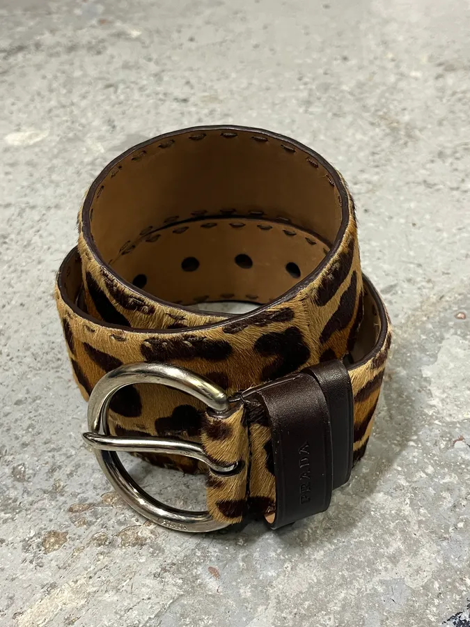 2000s Prada Leopard Pony Hair Leather Belt - Image 2