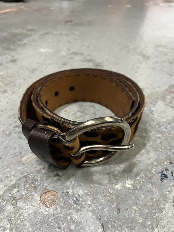 2000s Prada Leopard Pony Hair Leather Belt - Image 6
