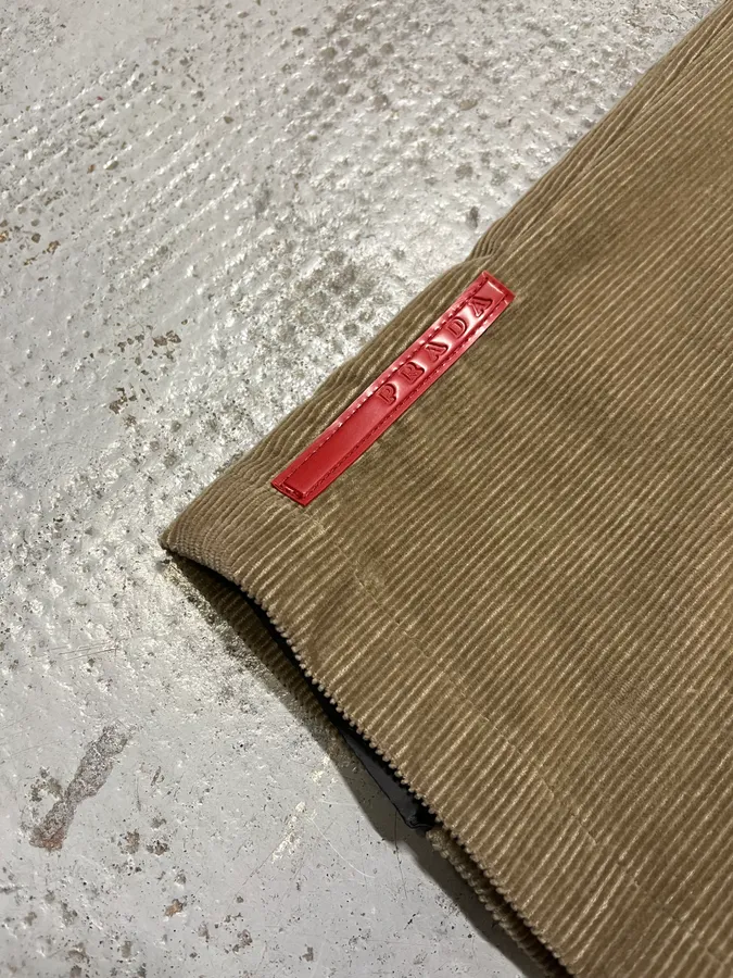2000s Prada Linea Rossa Beige Corduroy Velvet Pants - Image 6