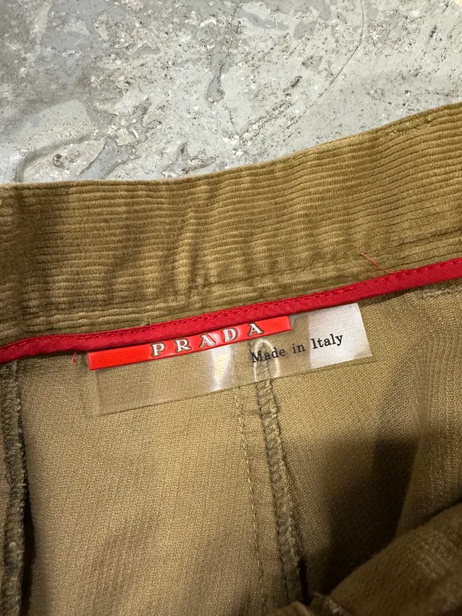 2000s Prada Linea Rossa Beige Velvet Pants - Image 8