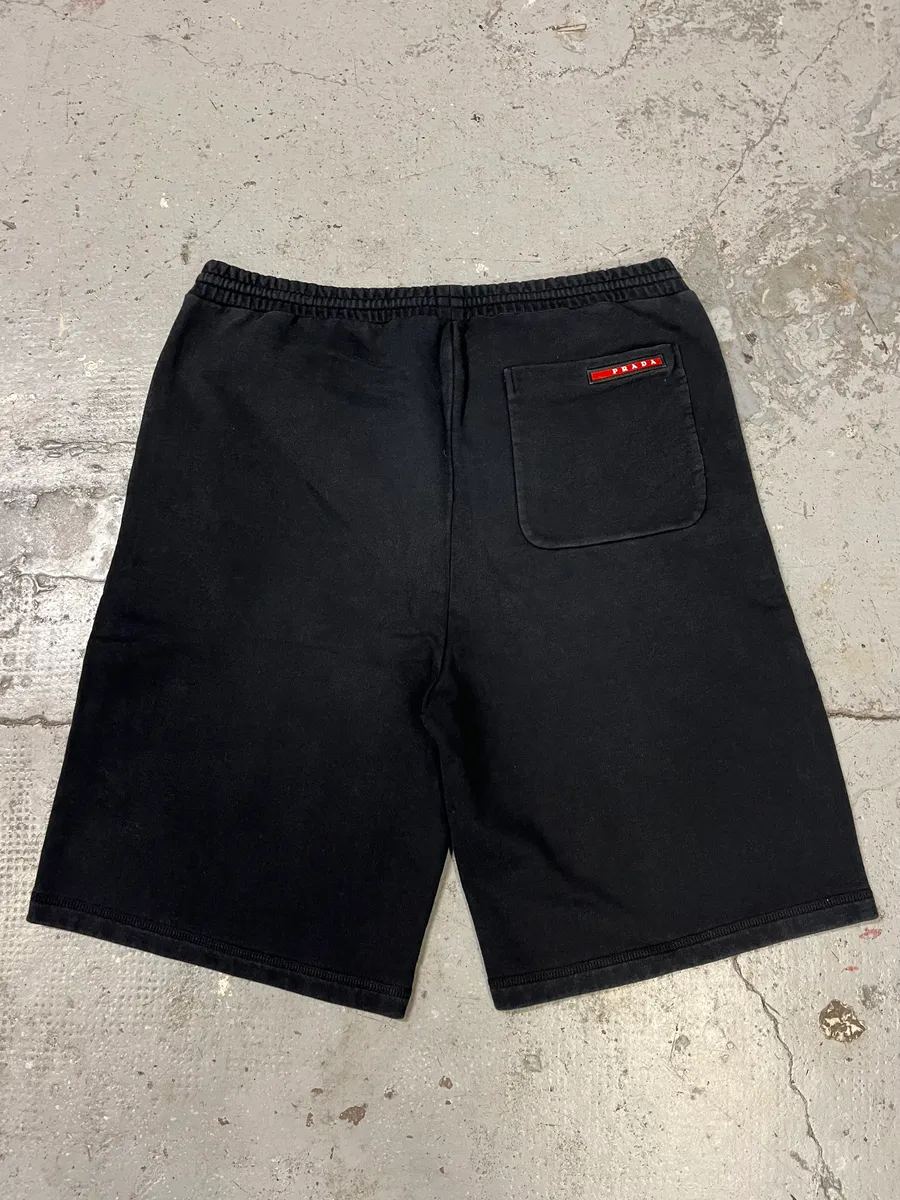 2000s Prada Linea Rossa Black Faded Shorts