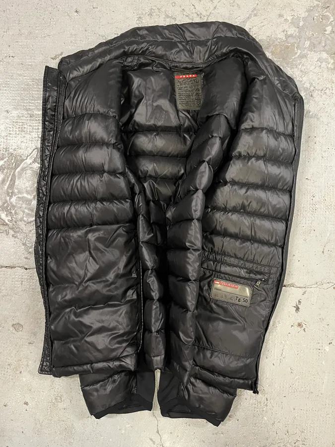 2000s Prada Linea Rossa Black Puffer Jacket - Image 6